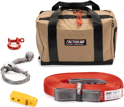 Owyhee Factor 55 Tow and Recovery Kit for Trucks, Jeeps, and SUVs, with Yellow Hitchlink and Medium Bag