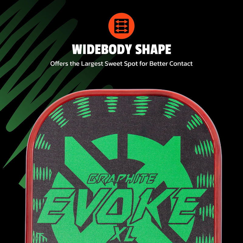 Evoke XL Onix Graphite Pickleball Paddle Features Polypropylene Core, Graphite Face, and Oversized Shape, Green