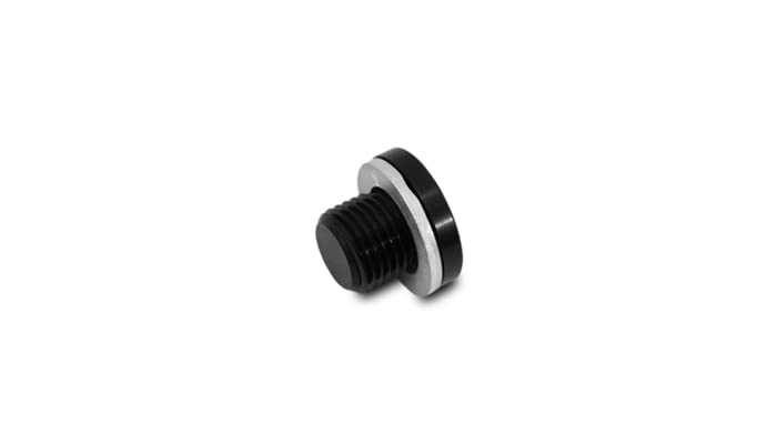 Fitting, Vibrant Power 16658 Plug, Male 8mm x 1.0, includes crush washer, Aluminum, Black Anodized, each
