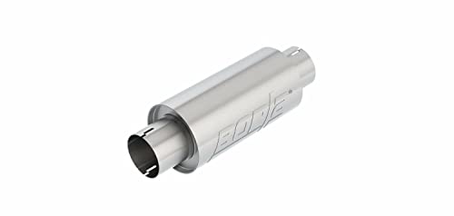 BORLA Resonator/Specialty 401343 - 3" Center Inlet/ 3" Center Outlet 5" Round x 10" Long Body 15" Overall Length. Universal Part. Reversible Design. Notched Necks.