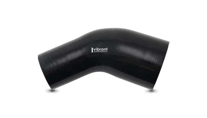 Hose Coupler, Vibrant Power 19761, Silicone, 4ply Aramid Reinforced, 45 degree Elbow, Reducer, Transition, 2.75 in. Inlet I.D, 2.25 in. Outlet I.D, 4.00 in. Leg Length, 2.75 in. CLR, Black, each