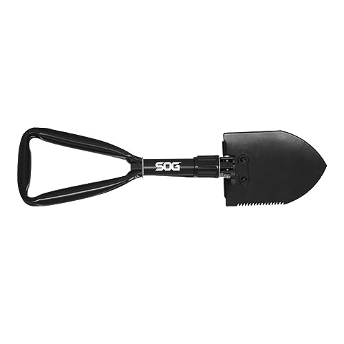 Entrenching Tool SOG- 18.25 Inch Folding Survival Shovel with Wood Saw Edge and Tactical Shovel Carry Case- Black (F08-N)
