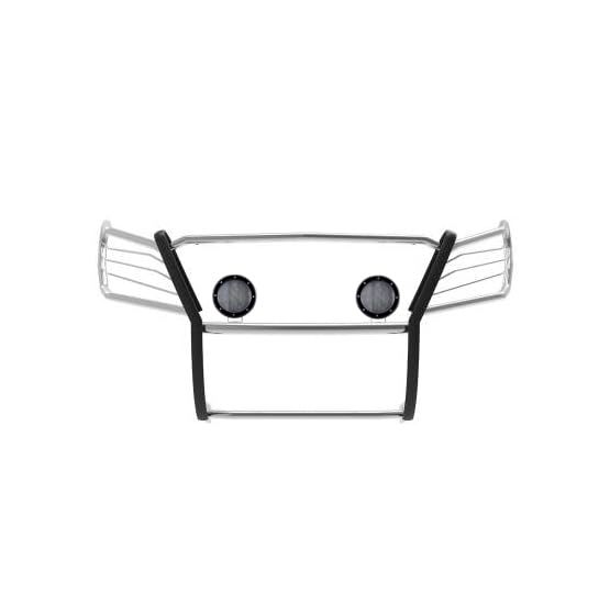 Bumper Guard Black Horse Grille Brush Modular Stainless Steel Come with Pair of 5.3" LED Light with Black Trim Ring Compatible with 2005-2015 Armada|2004-2015 Titan Crew Cab & King Cab-17NR26MSS-PLFB