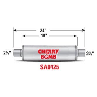Cherry Bomb Salute Muffler - SA0425 Reversible Round Body - D4" X L18" 24" OAL 2-1/4" C/C Muffler - Cherry Bomb Salute