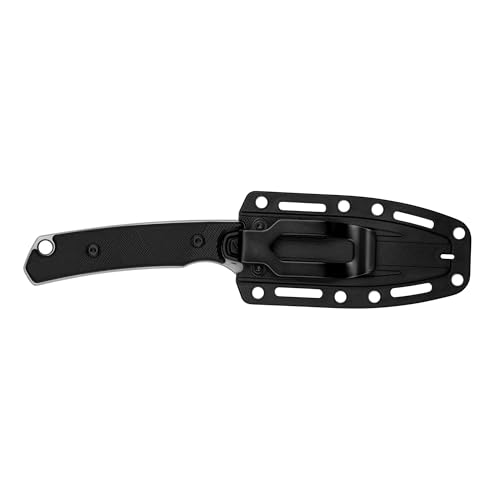 Kershaw Fixed Blade Knife Steppe, Black and Gray Design, 3.55 Inch Steel Drop Point Blade, Full Tang Design, EDC, Nylon Sheath and Belt Clip, Everyday Carry Knife for Men and Women