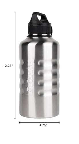 64 oz Grizzly Grip Water Bottle | Vacuum Insulated | Stainless Steel with Insulated Lid | For Gym Women Men Beach Camping Hiking Fishing Hunting Sports | Brushed