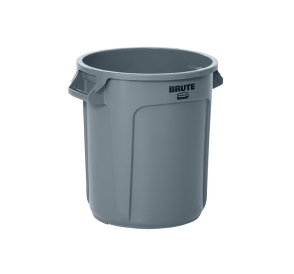 BRUTE Rubbermaid Commercial Products Heavy-Duty Round Trash/Garbage Can, 10-Gallon, Gray, Outdoor Waste Container for Landscapers/Construction/Restaurants/Office/Warehouse/Commercial Environments