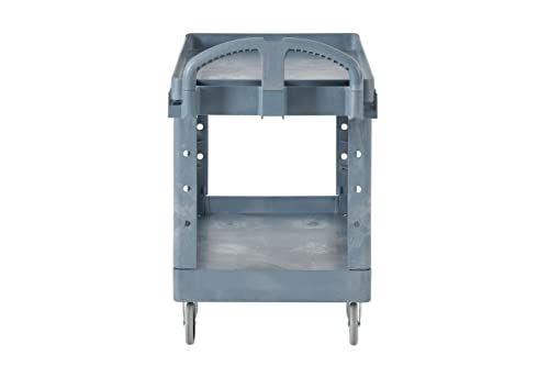 Rubbermaid Commercial Products Heavy Duty BRUTE 2-Shelf Utility/Service Cart, Large, Lipped Shelves, Ergonomic Handle, 750 lbs. Capacity, Black, for Warehouse/Garage/Cleaning/Maintenance/Stadiums