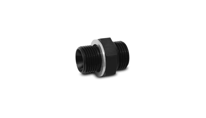Adapter – Fitting – Straight – 6 AN Male O-Ring to 18 mm x 1.500 Male – Crush Washer Included – Aluminum – Black Anodized – Each