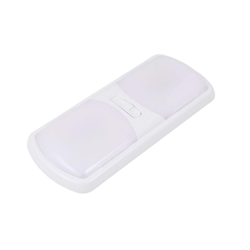 LED Ceiling Double Light Arcon 20714N – Euro-Style 12V Soft White Dome Fixture with White Lens, 11.56 x 4.95 Inch, 3-Position Switch, Compact Interior Lighting for RV, Camper, Trailer