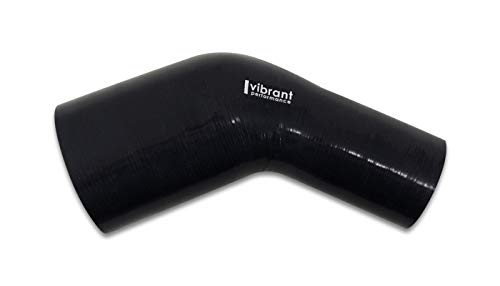 Hose Coupler, Vibrant Power 19761, Silicone, 4ply Aramid Reinforced, 45 degree Elbow, Reducer, Transition, 2.75 in. Inlet I.D, 2.25 in. Outlet I.D, 4.00 in. Leg Length, 2.75 in. CLR, Black, each