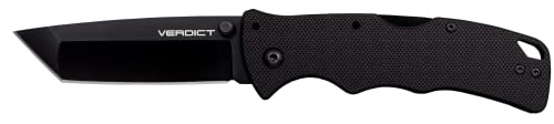 Cold Steel 3" Verdict AUS10A Tanto Point Blade 4.25" G-10 Black Handle Everyday Carry Tactical Folding Knife with Tri-Ad Lock