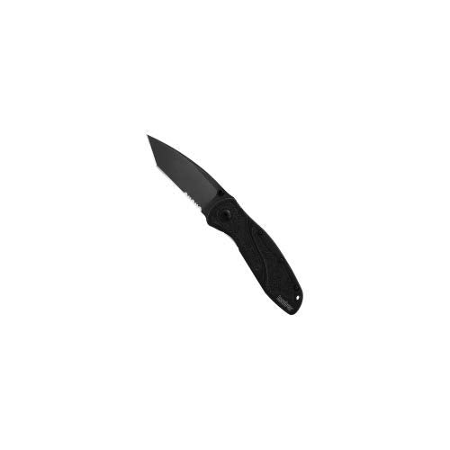 Kershaw Tanto Blur Black Pocketknife, 3.4" Sandvik 14C28N Stainless Steel Recurved Blade, Assisted Thumb-Stud Opening EDC