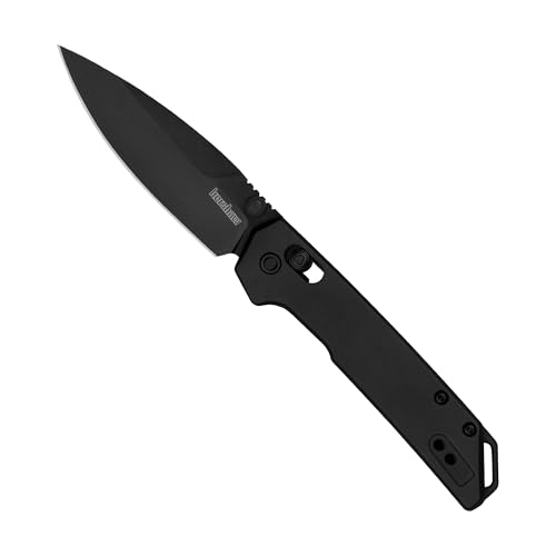 Kershaw Pocket Knife Mini Iridium, Black Design, 3 Inch Steel Spear Point Blade, EDC with Thumb Stud Opening, Reversible Carry, DuraLock, Everyday Carry Pocket Knife for Men and Women
