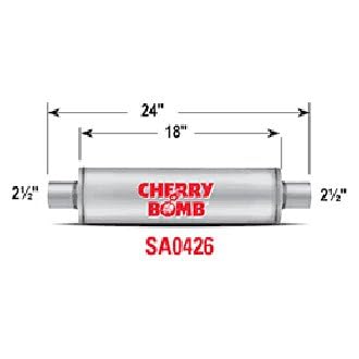 Cherry Bomb Salute Muffler - SA0426 Reversible Round Body - D4" X L18" 24" OAL 2-1/2" C/C Muffler - Cherry Bomb Salute