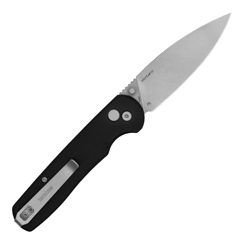 Kershaw Folding Remnant Pocket Knife, 3.25 inch D2 Stonewashed Steel Blade, Black Micarta Handle, Spear Point Shape, Button Lock Locking Mechanism, Pocketclip