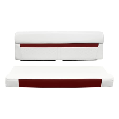 DLX106-1906 Wise DLX Series 55" Pontoon Bench Cushion Set - White/Crimson Red