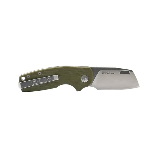 SOG Stout SJ Cleaver Pocket Daily Folding Knife with Slip Joint Mechanism | G10 Handle | CRYO D2 Steel Blade, OD Green/Stonewash