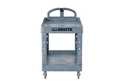 Rubbermaid Commercial Products Heavy Duty BRUTE 2-Shelf Utility/Service Cart, Large, Lipped Shelves, Ergonomic Handle, 750 lbs. Capacity, Black, for Warehouse/Garage/Cleaning/Maintenance/Stadiums