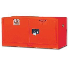 12 Gallon Justrite Manual Close Piggyback Flammable Storage Cabinet, 18 Gauge Steel, 2 Door Fire Cabinet, 18" x 43" x 18", Made in The USA, Red, 891301