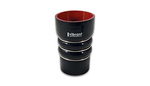 Hose Coupler, Vibrant Power 11866, Silicone, 4ply Aramid Reinforced, Charge Air Cooler (CAC) Bellows, 4.00 in. Inlet I.D, 3.00 in. Outlet I.D, 6.00 in. Overall Length, 3 Rings, Black, each