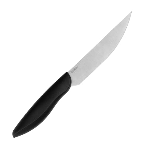 4-Piece Kershaw Serrated Steak Knife Set - 5" Blades of German Stainless Steel with 16° Single-Bevel Edge, Satin Finish, Black Polypropylene Ergonomic Handles