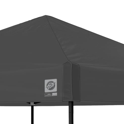 Ambassador E-Z UP Instant Pop Up Canopy Tent, 10' x 10', Roller Bag and 4 Piece Spike Set, Steel Gray