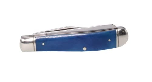 Cold Steel Mini Trapper Practical Versatile Durable Compact Pocket Folding Knife - 2 Blades; Blue Bone Handle; Slip Joint Lock