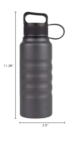 32 oz Grizzly Grip Water Bottle | Vacuum Insulated | Stainless Steel with Insulated Lid | For Gym Women Men Beach Camping Hiking Fishing Hunting Sports | Charcoal