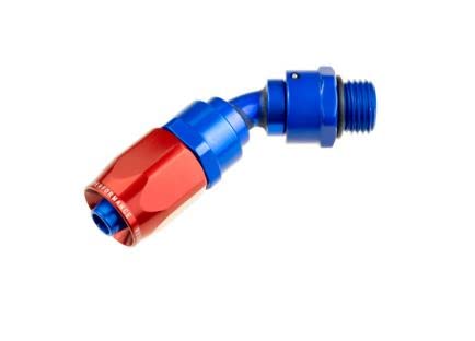 45 degree -06 AN hose end with -06 ORB male end - red/blue