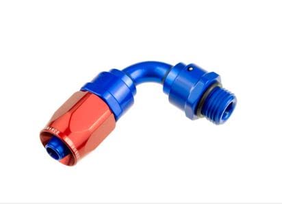 90 degree -06 AN hose end with -06 ORB male end - red/blue