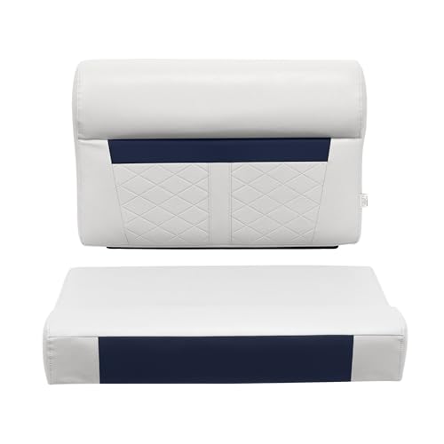 28" Wise DLX95-1904 Pontoon Bench Cushion Set - White/Mariner Blue DLX Series