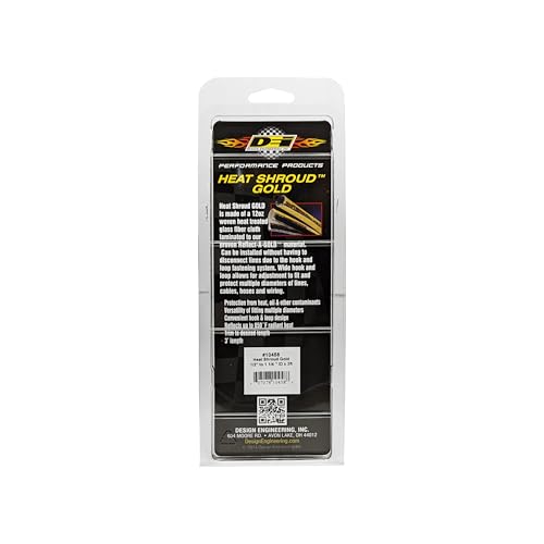 Heat Shroud Design Engineering 010458 Gold 1/2" - 1-1/4" I.D. x 3ft Line Sleeving Hi-Temp Protection up to 800°F (with Hook and Loop Closure)