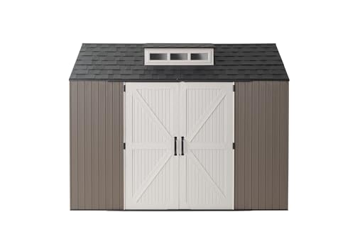 Rubbermaid Outdoor Extra Large Resin Storage Shed With Floor (7 x 10.5 Ft.) Weather Resistant Brown Organization for Home/Lawn Mower/Backyard Equipment/Bike Storage/Pool Supplies