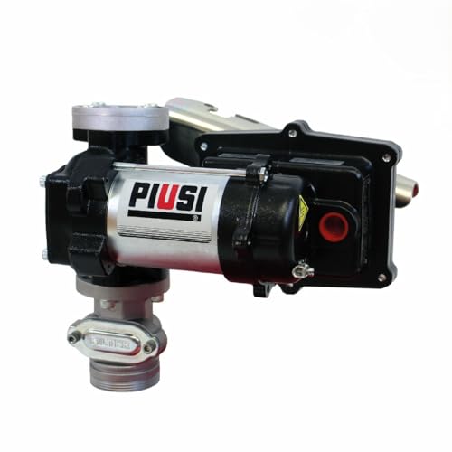 Piusi EX50 DC Fuel Transfer Pump UL 12V Cast Iron Body 15 GPM Flow Rate at Nozzle with Flanged Components Built-In Bypass Valve NPT for Diesel Gasoline and Kerosene