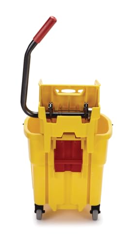 Rubbermaid Commercial Products 35 Qt. WaveBrake Side-Press Mop Bucket and Wringer Combo on Wheels Yellow for Professional/Industrial/Business Heavy-Duty Floor Cleaning/Mopping
