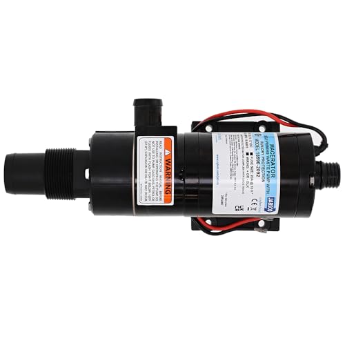 12V DC Jabsco Macerator Pump for RVs/Boats - Efficient 43 L/min Waste Transfer for Black Water Tanks Up to 200 Gallons - Compact Design, 4-Blade Chopper, Self-Priming, Dry-Run Protection
