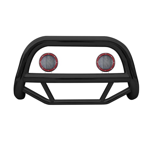 Max Bull Bar Kit Black Horse No Skid Plate Black Compatible with 2022-2025 Nissan Pathfinder|2022-2024 Infiniti QX60, Comes with a Set of 5.3" Red Round Flood LED Lights