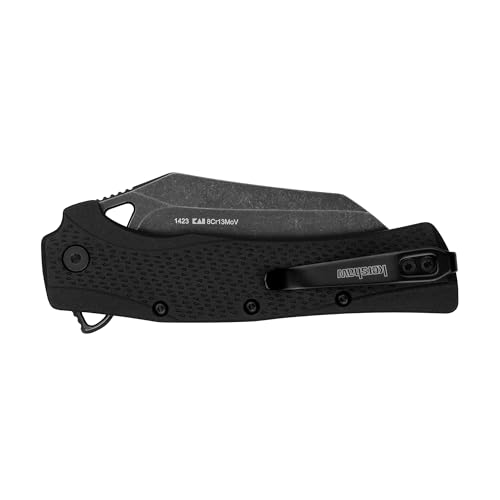 Kershaw Pocket Knife Dawnstar, 3.5 inch Hawkbill Blackwash Blade, Black Handle, Tactical EDC Knife, Pocketclip