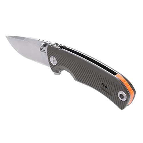 SOG Tellus ATK Folding Knife | Ambidextrous GRN Handle | CRYO 440C Stainless Steel Blade | Adjustable Belt Clip, Olive Drab/Blaze Orange Outdoor Assisted Opening Frame Lock