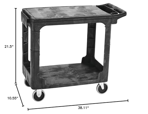 Rubbermaid 2-Shelf Commercial Products Utility/Service Cart Small Flat Shelves Storage Handle 500 lbs. Capacity for Warehouse/Garage/Cleaning/Manufacturing