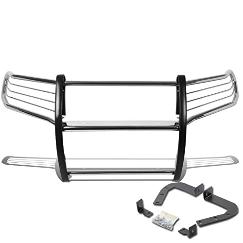 Bumper Guard Black Horse Grille brush Modular Stainless Steel Come With pair of 7.0"Dia.LED Lights with Red Trim Rings Compatible with 2005-2015 Toyota Tacoma-17A096400MSS-PLR