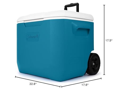 Coleman Rolling Cooler 60qt with Wheels, Insulated Portable Wheeled Chiller with Ice Retention, Made in USA