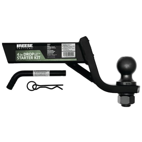 Reese Tactical Trailer Hitch Ball Mount Starter Kit 21621, Fits 2 Inch Square Receiver, 4 Inch Drop, 7,500 lbs. Capacity, Includes 2 Inch Trailer Ball and Pin & Clip