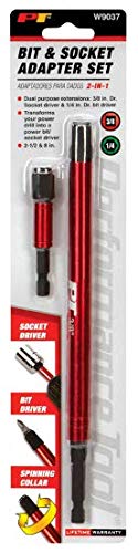 W9037 Performance Tool 8-inch & 3-Inch 3/8-Inch Square Drive Adapter and 1/4-Inch Hex Bit Holder