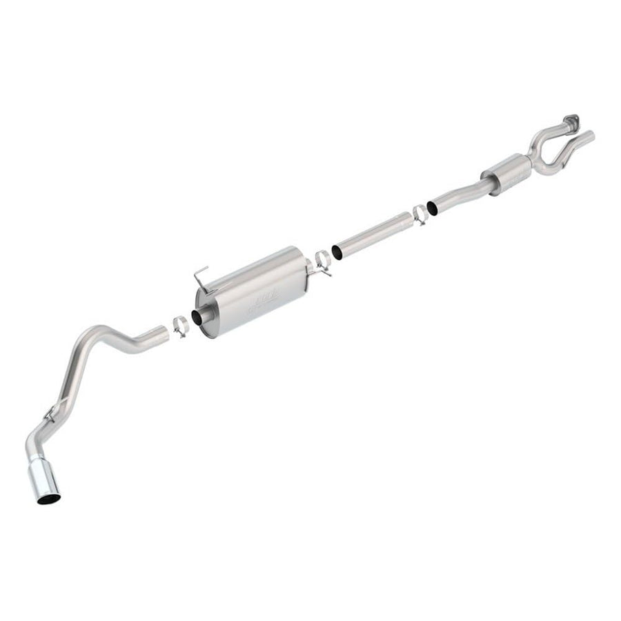 S-Type Cat-Back Exhaust System Borla 140798 2.75 in. Pipe Into Single 3.5 in. Pipe 5 in. Single Round Rolled Angle Cut Long Tip Truck Side Exit T-304 Stainless Steel
