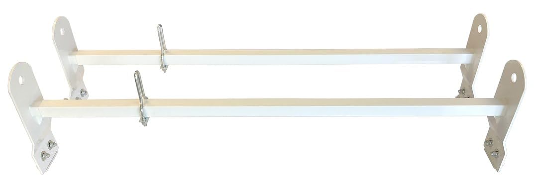 TrailFX 2-Bar Universal Van Ladder Rack White Powder Coated Steel Adjustable 53-63 Inch Length 600 lb Capacity Clamp-On Full Roof Gutter Mount FCLR004W
