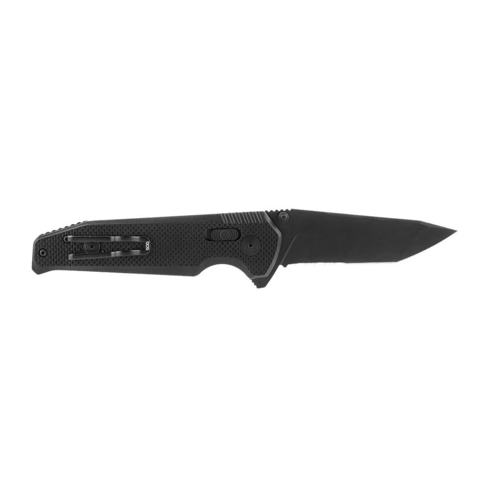 SOG VISION XR Professional CTS XHP Stainless Steel Ambidextrous Folding Knives | Single-Handed Opening | XR Lock, Black, Partially Serrated