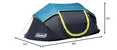 Coleman Camping Tent Pop-Up with Dark Room Technology, 2/4 Person Sets Up in 10 Seconds & Blocks 90% of Sunlight, Includes Pre-Assembled Poles, Adjustable Rainfly, & Taped Floor Seams