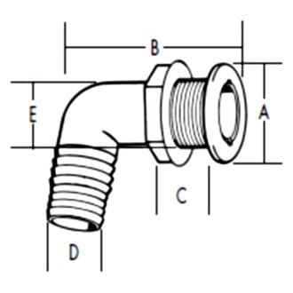 90 Degree T-H Marine Thru Hull Boat Plumbing Fitting - 3/4" Hose - Black